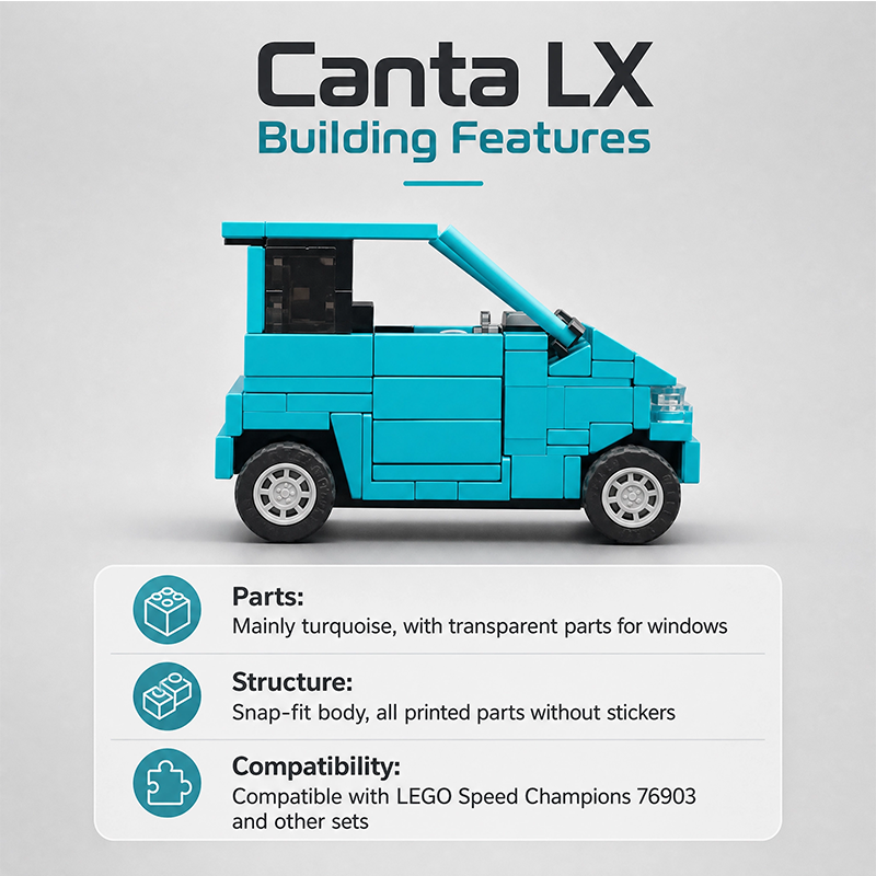 Canta LX Brick Car MOC Building Kit, Compatible with LEGO Speed Champions 76903, No Stickers All Printed Parts, Collectible Mini Car Model for Adults and Kids