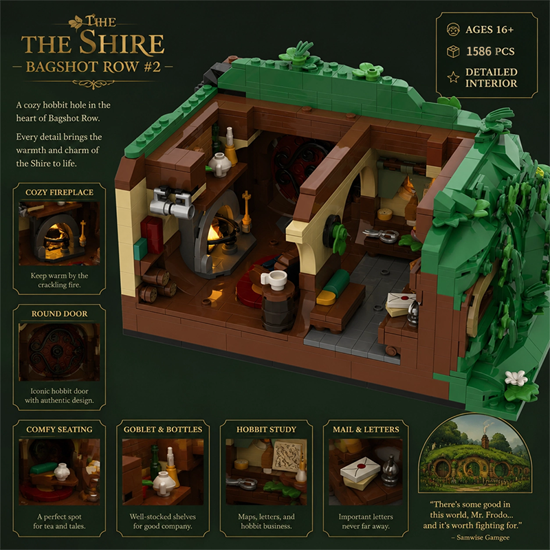 Bagshot Row #2 The Shire Hobbit Hole Building Blocks - Compatible with LEGO 10354 Lord of the Rings, 1586PCS Middle Earth Collectible Toy Set