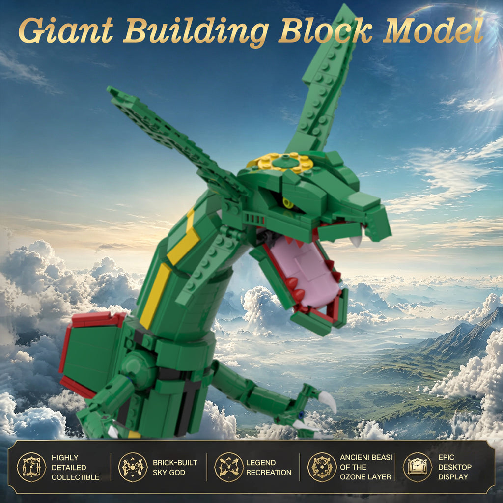 1889PCS Sky Sovereign Rayquaza Articulated Building Block Model | Lego-Compatible Collectible Dragon Brick Set | Epic Desktop Display for Adults & Kids 8+