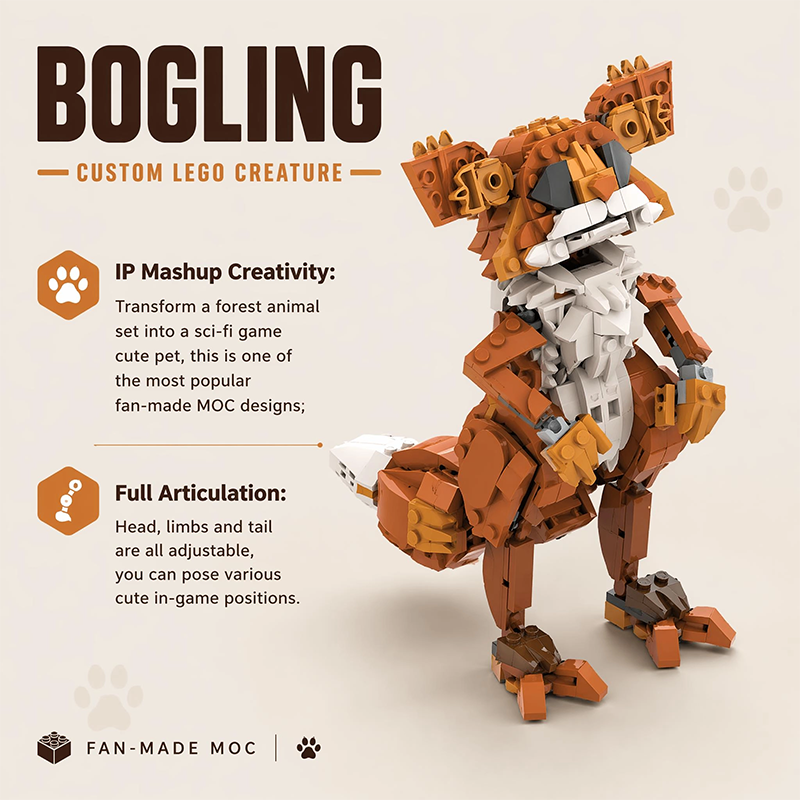 Bogling Fully Articulated MOC Building Kit | 578PCS Fan-Made Creature Set | Compatible with Lego Bricks