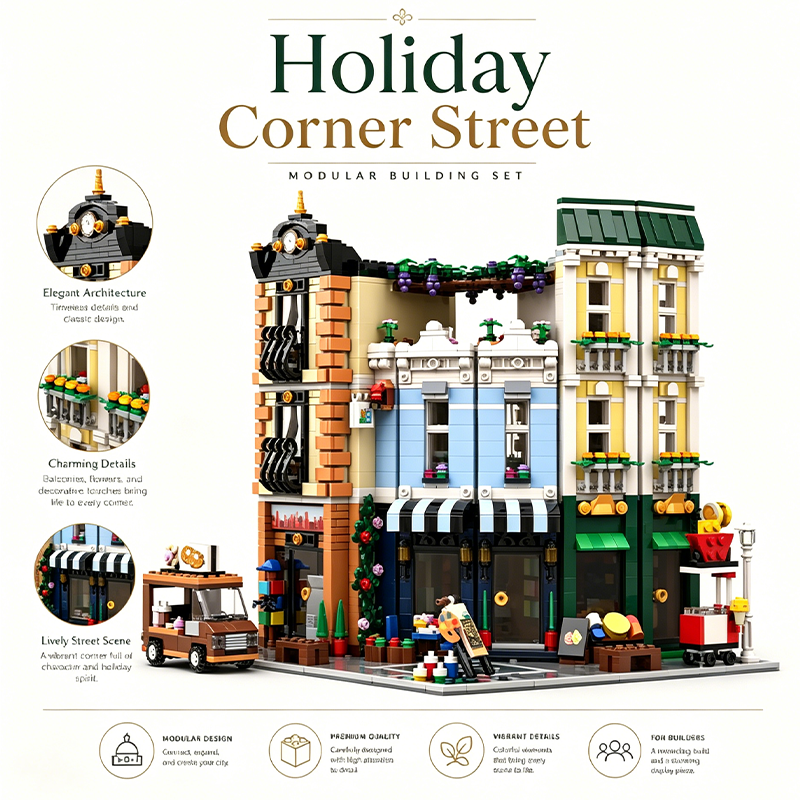 Holiday Corner Street Modular Building Set | 100% Compatible with LEGO Bricks