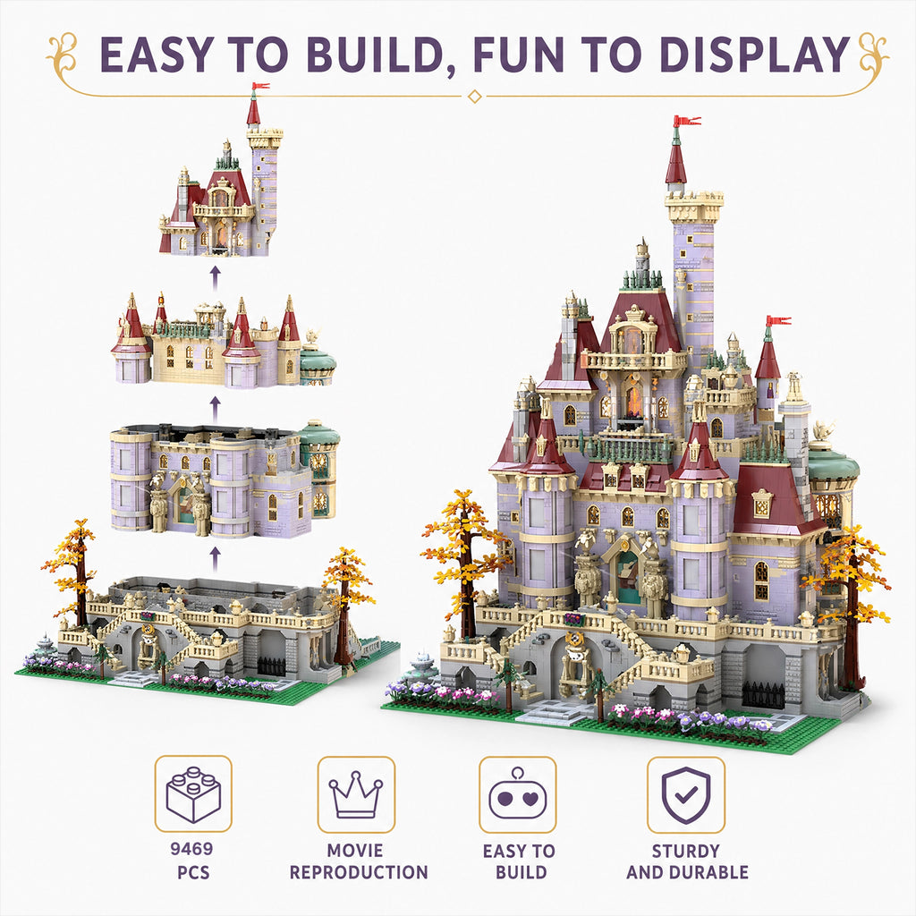 9469PCS Beauty and The Beast Castle Building Blocks Set, Upgraded Magical Princess Castle Bricks Kit Compatible with Lego, Collectible Display Model for Adults and Kids