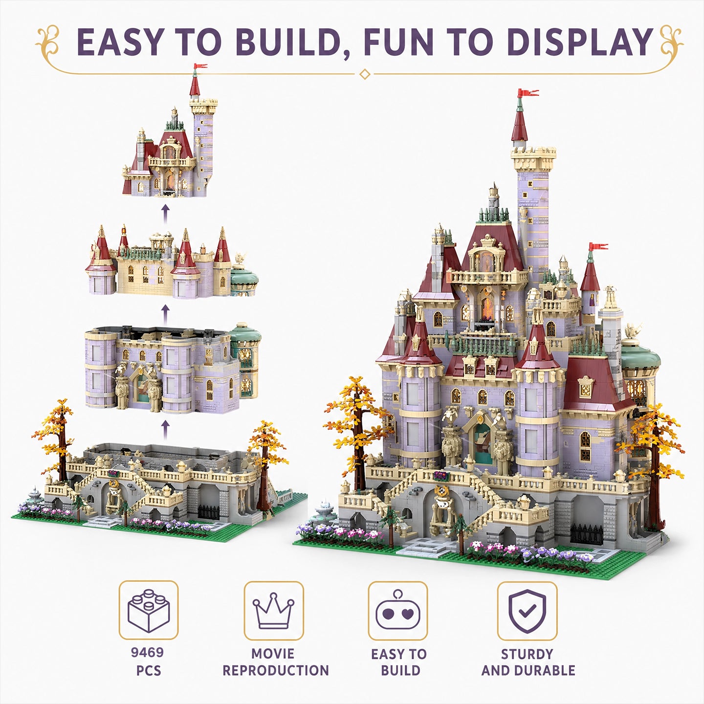 9469PCS Beauty and The Beast Castle Building Blocks Set, Upgraded Magical Princess Castle Bricks Kit Compatible with Lego, Collectible Display Model for Adults and Kids