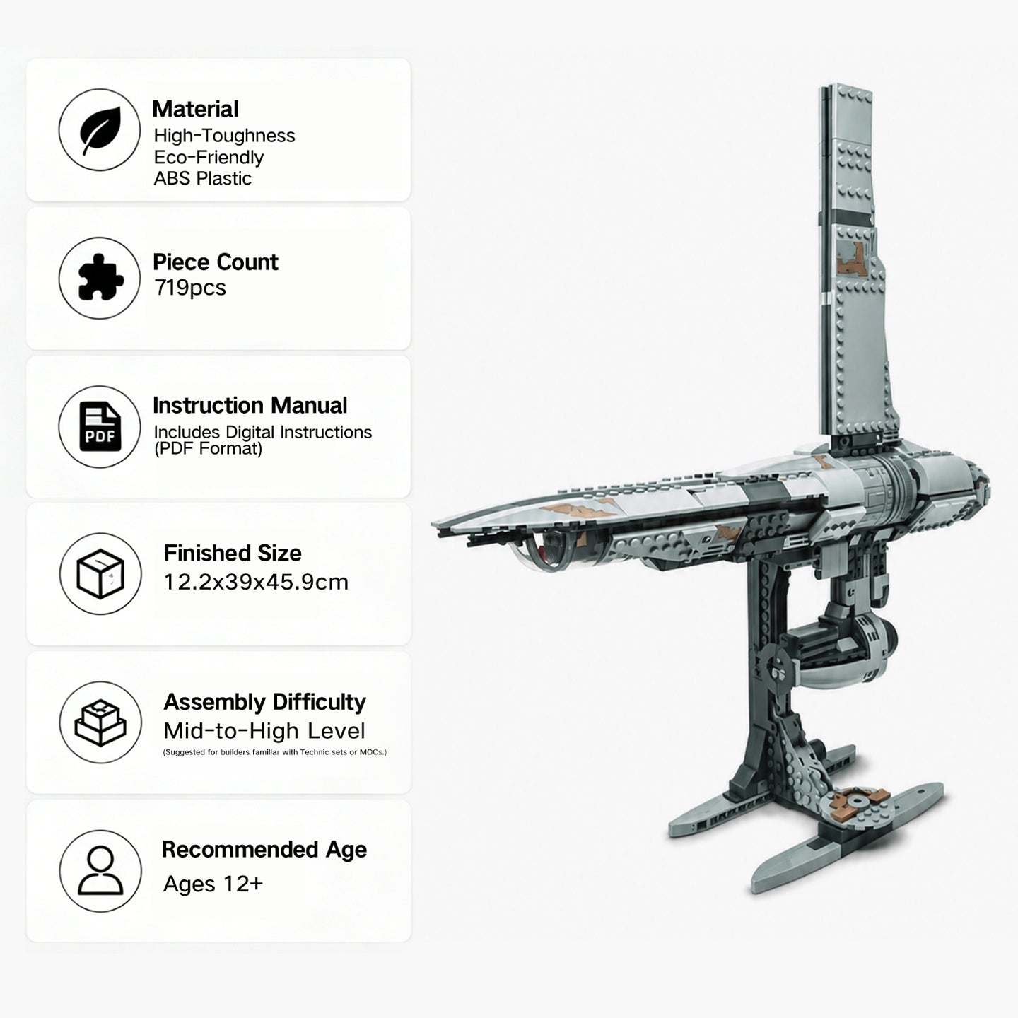 Stinger Mantis Starship Building Blocks - 719 PCS Sci-Fi Spaceship Model Kit, Collectible Display Toy for Star Wars Jedi Fans, Compatible with Major Brands
