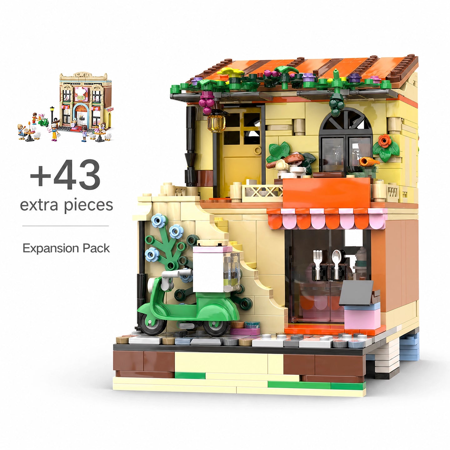 Lego Compatible Riviera Restaurant Expansion Building Set - 842 PCS Joie Mediterranean Street View Bricks Kit, DIY Collectible Toy for Kids & Adults Ages 8+