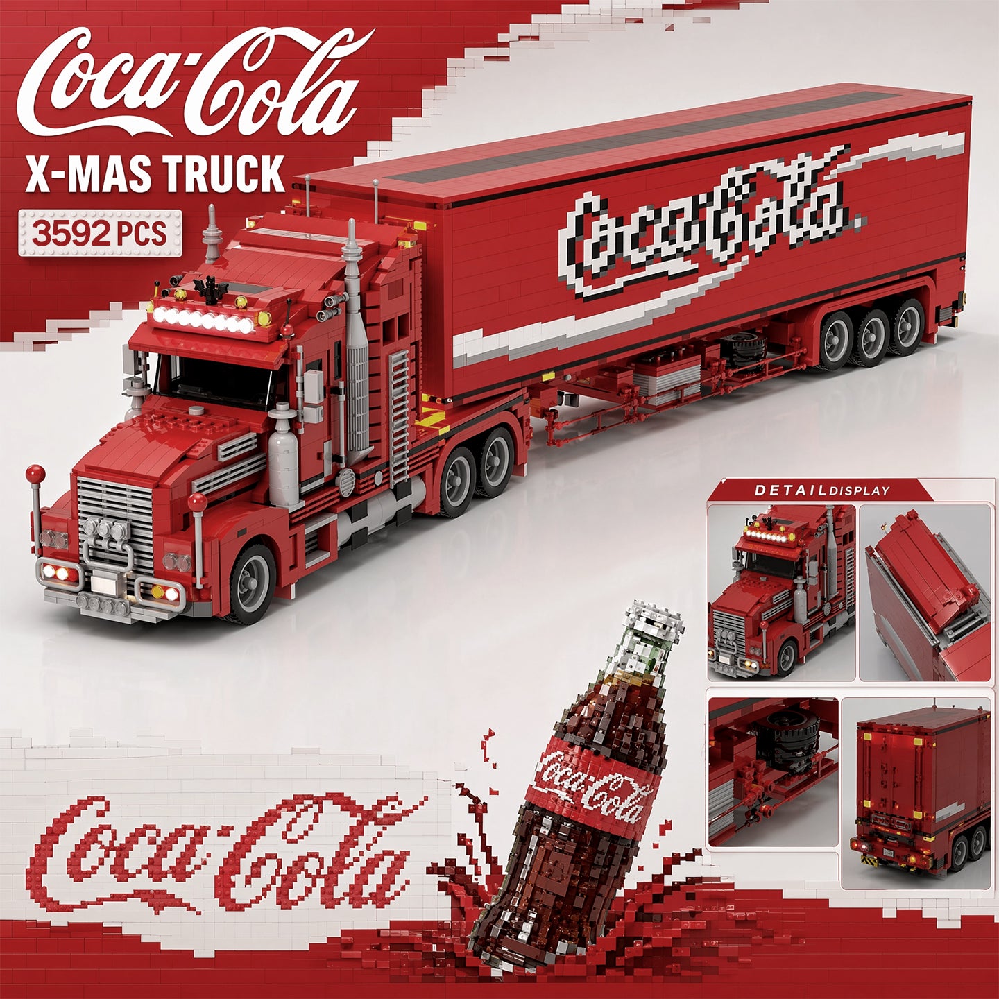 3592PCS Coca-Cola Semi Truck Building Kit | Lego-Compatible LED Light Up Collectible Display Model