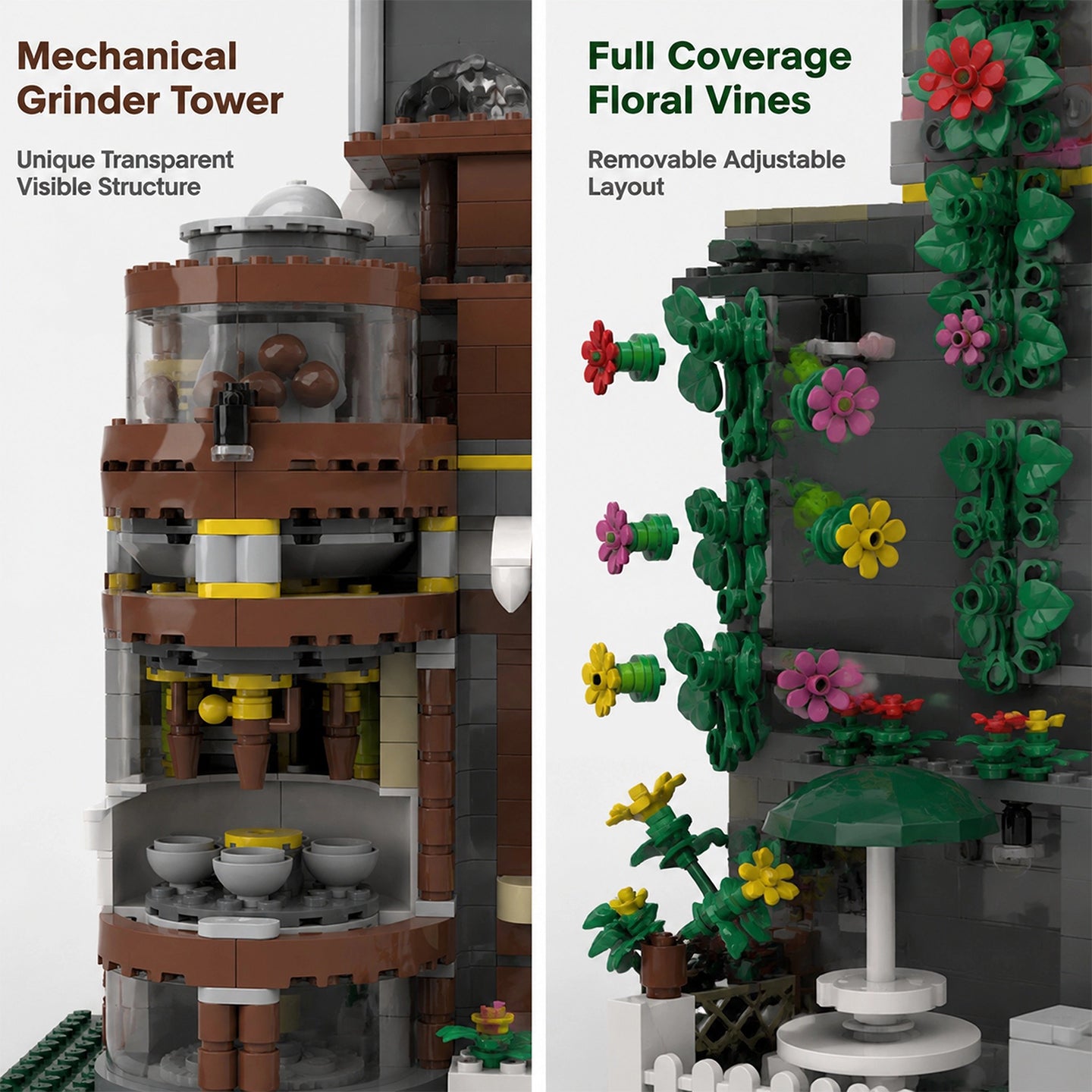 2565PCS Lego-Compatible Corner Coffee Workshop MOC Building Set | 3-Story Floral Street View
