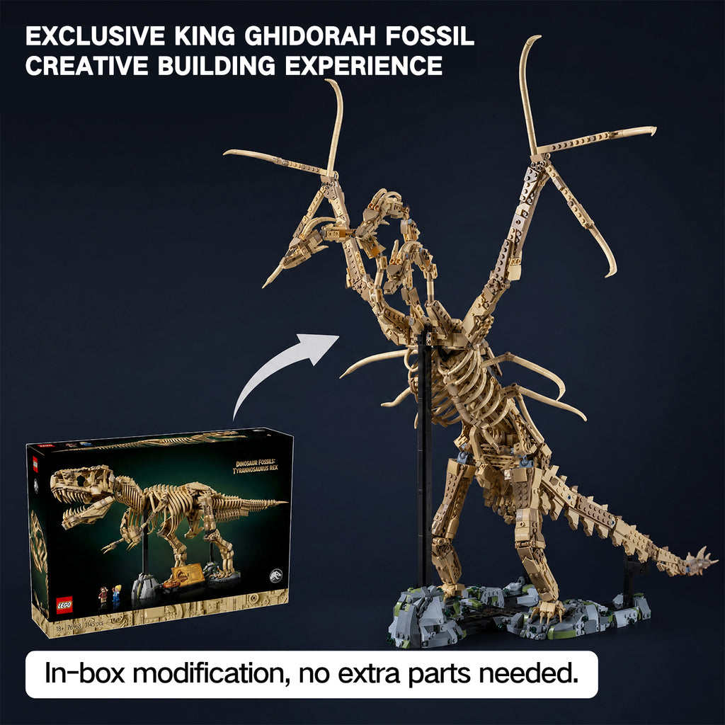King Ghidorah Fossil Building Set, 2200 PCS 76968 Alternate Build MOC Model, 100% Compatible with LEGO Bricks, Collectible Dinosaur Skeleton Toy for Adults 8+