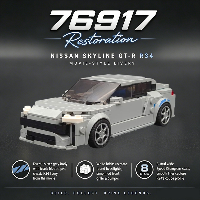 76917 MOC Building Kit, Nissan Skyline GT-R R34 & Lamborghini Urus, 100% LEGO Speed Champions Compatible, 8 Stud Wide Collectible Car Model