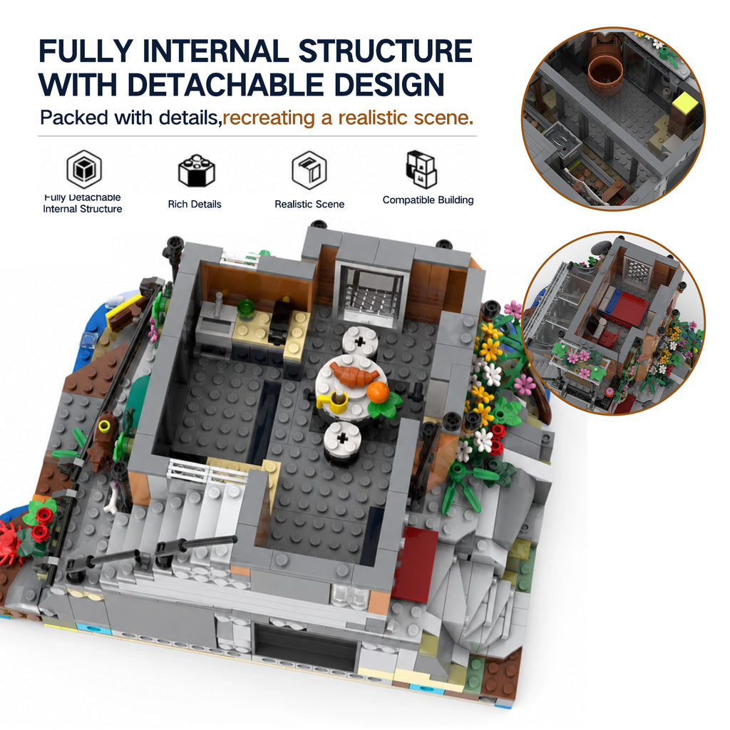 MOC Secret Agent's Home Riviera Expansion Set | 1313 PCS Spy Lair Building Kit | 100% Compatible with LEGO Bricks | Adult & Kids 8+ Collectible