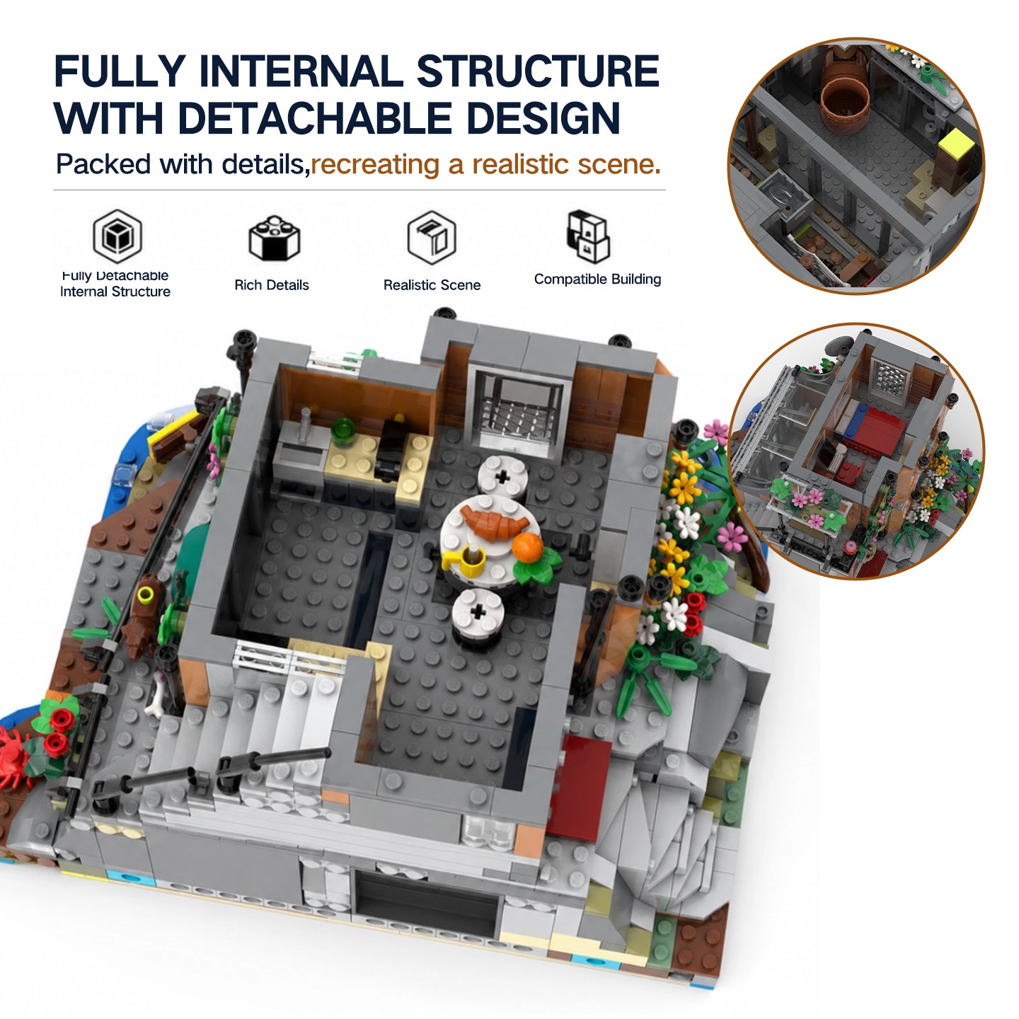 MOC Secret Agent's Home Riviera Expansion Set | 1313 PCS Spy Lair Building Kit | 100% Compatible with LEGO Bricks | Adult & Kids 8+ Collectible