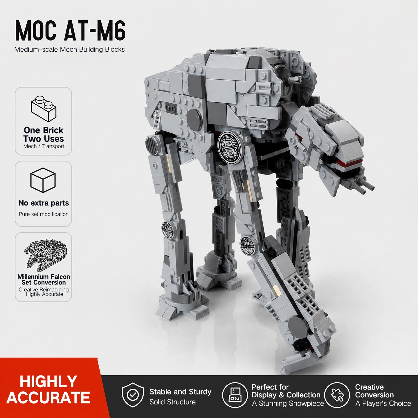 Midi Scale AT-M6 Walker Building Set, 655 PCS Star Wars All Terrain MegaCaliber Six Model Kit, Compatible with LEGO Bricks, Collectible Display Toy for Adults and Kids 8+