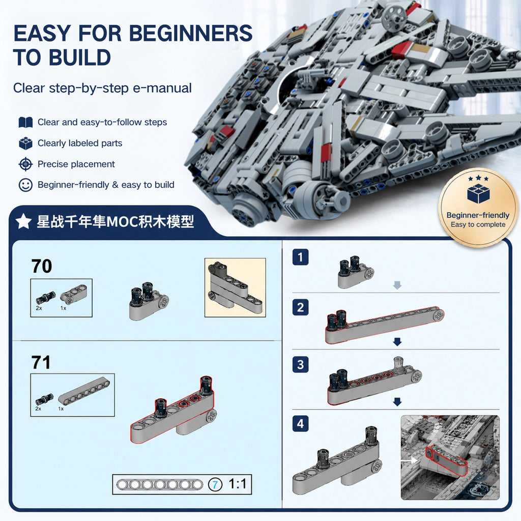 Star Wars Millennium Falcon Building Set, Compatible with Lego Starship Model, MOC Starship Collectible Toy for Adults & Kids, Ideal Gift for Star Wars Fans