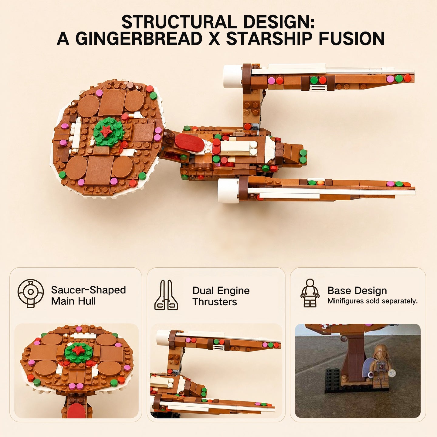 USS Gingerprise Gingerbread Starship MOC Building Kit | 100% Compatible with Lego | 458 PCS Star Trek x Star Wars Crossover Building Set
