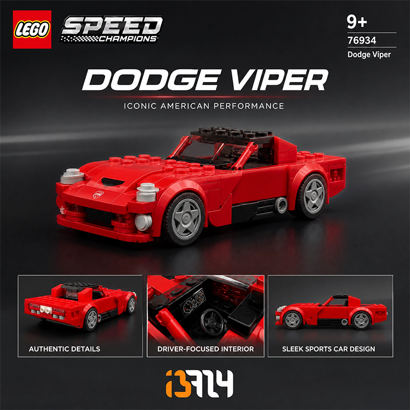 Compatible with LEGO Dodge Viper 76934 Convertible Sports Car Building Blocks Toy