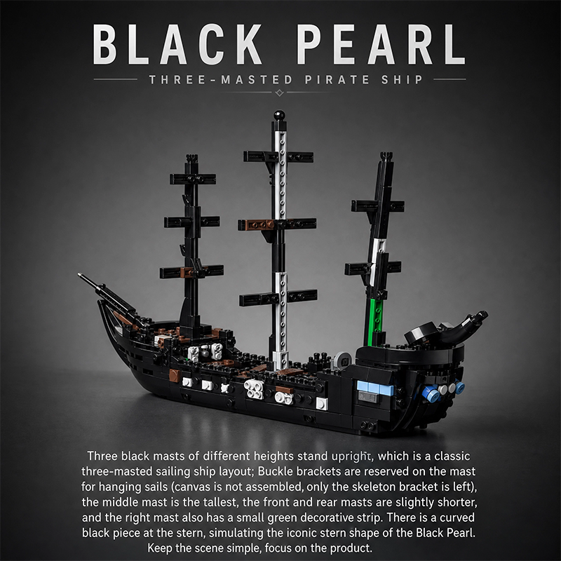 Pirates of the Caribbean Black Pearl MOC Building Set | Three-Masted Pirate Ship Model Compatible with Lego Bricks