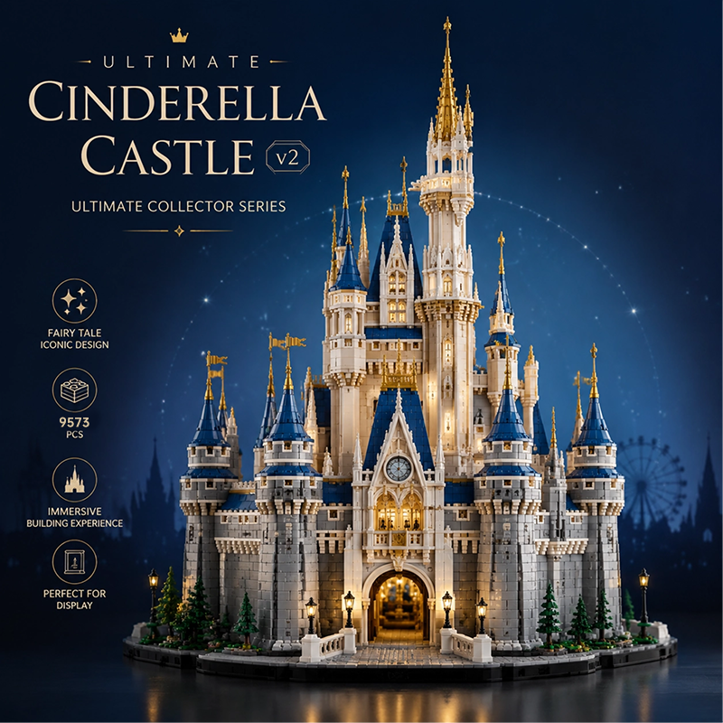 Ultimate Cinderella Castle V2 Building Set | 9573 PCS | Fully Compatible with LEGO 43222 Disney Castle | Upgraded Modification for Adults and Collectors