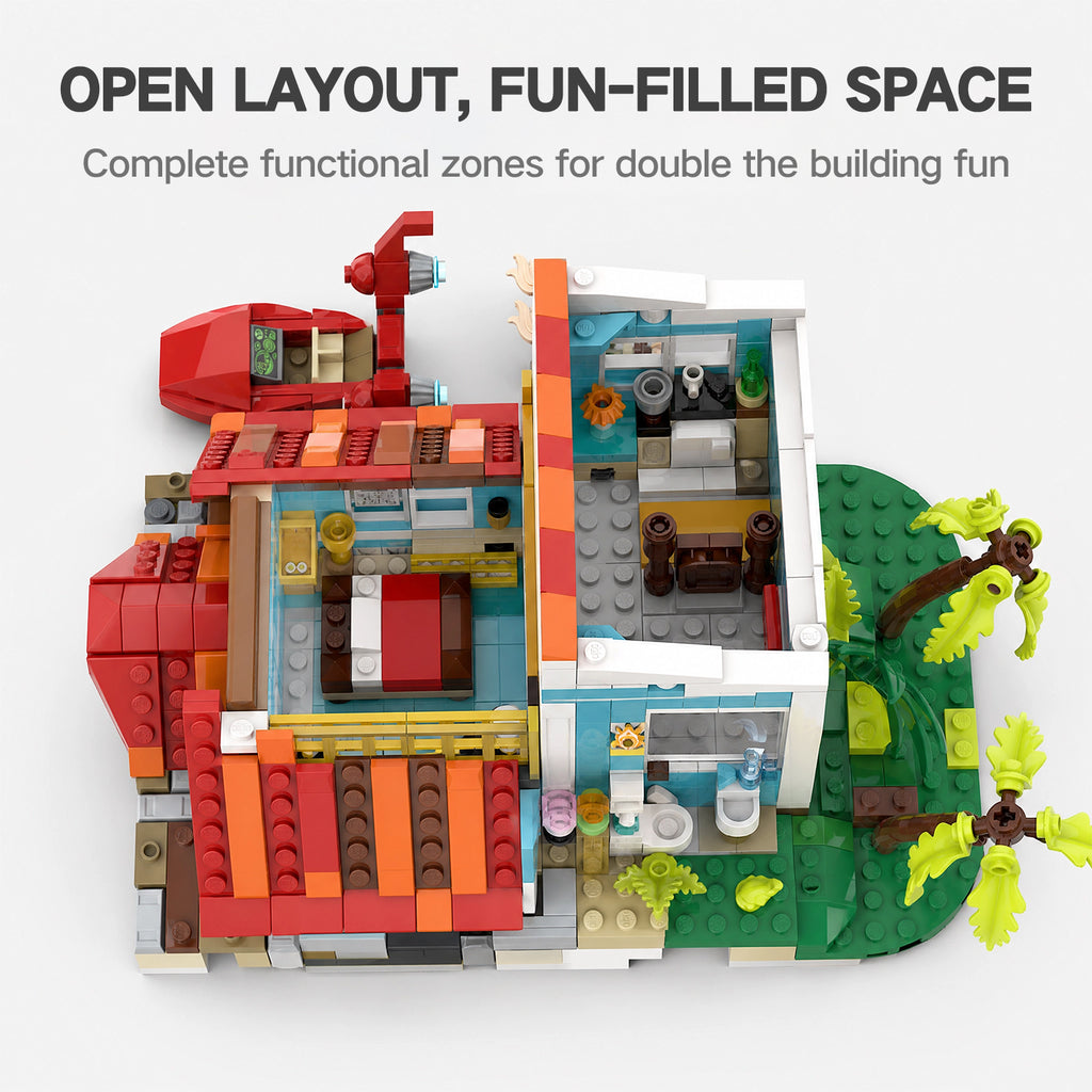 Lilo's Holiday House Building Kit | Riviera Extension MOC | 100% Lego Compatible Beach House Set