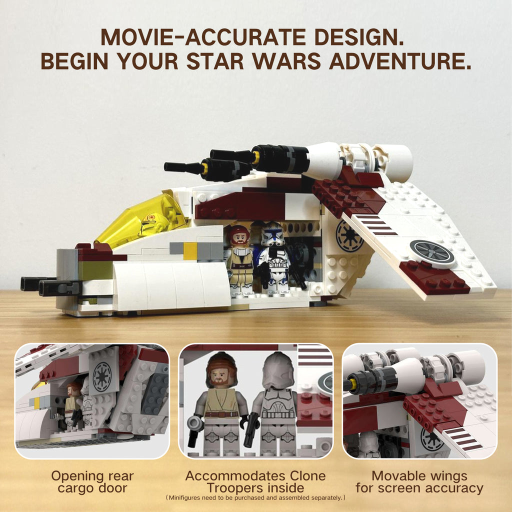 LEGO Compatible Star Wars Republic Gunship MOC Building Set, Movie-Accurate Clone Wars Gunship with Movable Wings & Opening Cargo Door, Collectible Star Wars Building Blocks Toy for Adults Kids 8+