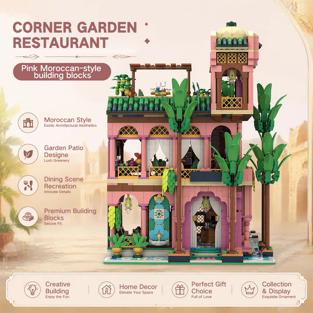3381PCS Corner Garden Restaurant Building Set | European Street View | 100% Lego-Compatible