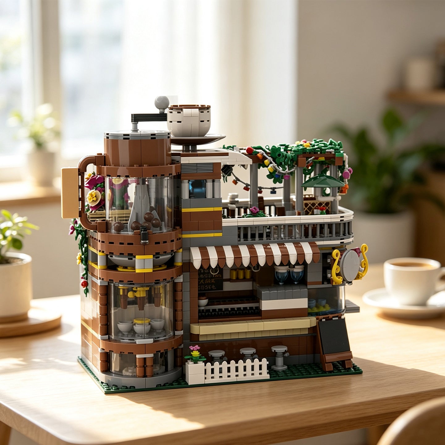 2565PCS Lego-Compatible Corner Coffee Workshop MOC Building Set | 3-Story Floral Street View