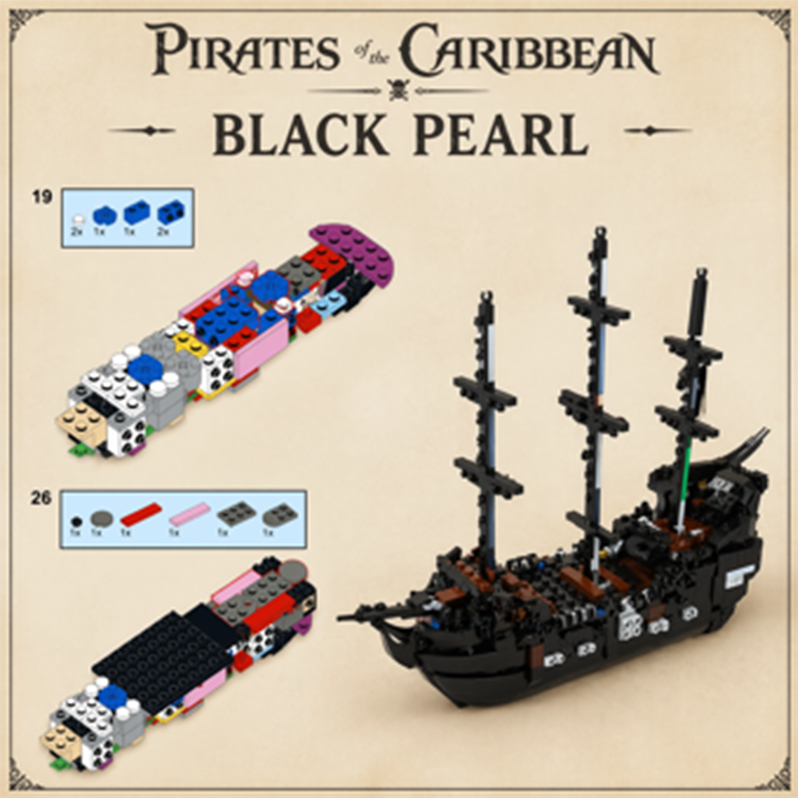 Pirates of the Caribbean Black Pearl MOC Building Set | Three-Masted Pirate Ship Model Compatible with Lego Bricks
