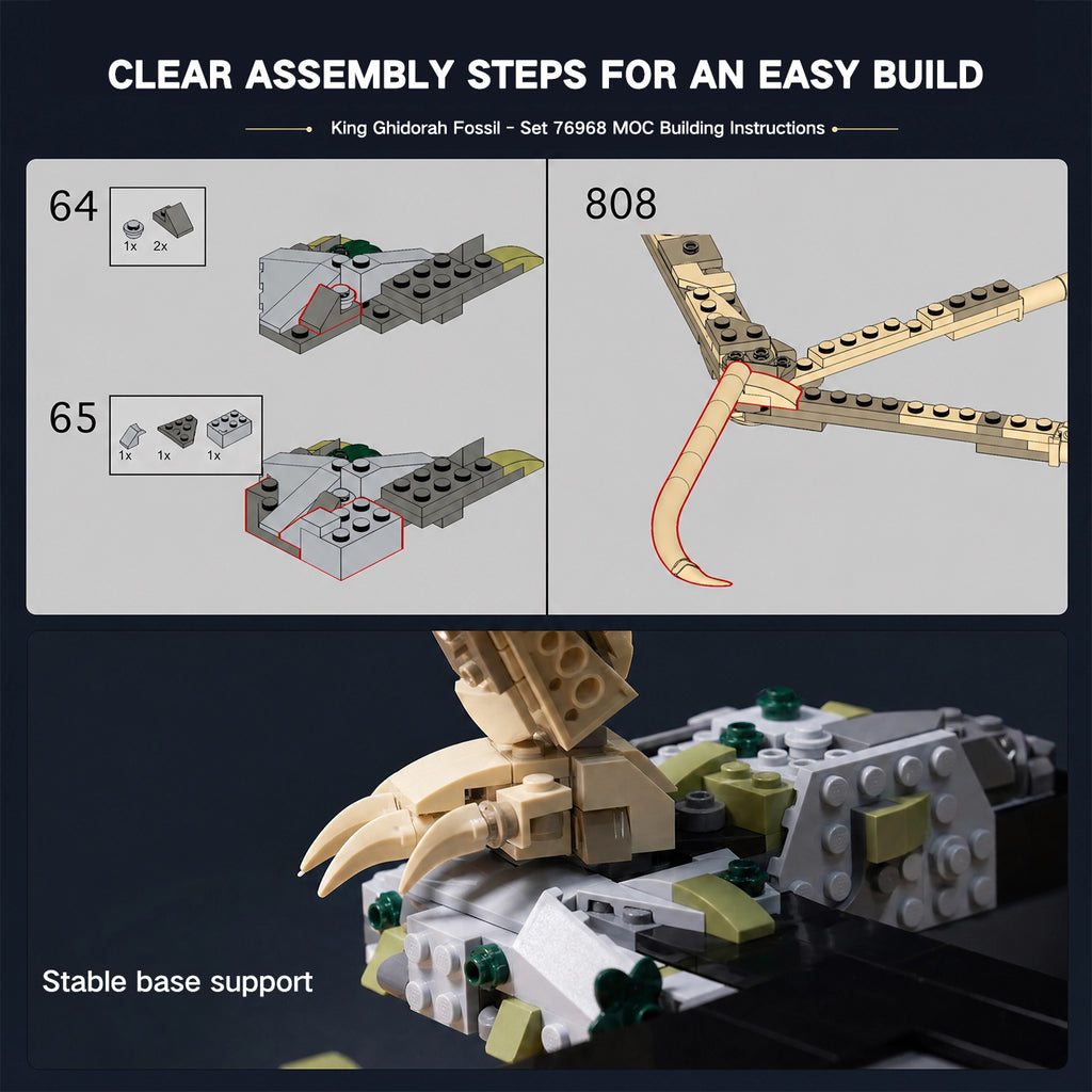 King Ghidorah Fossil Building Set, 2200 PCS 76968 Alternate Build MOC Model, 100% Compatible with LEGO Bricks, Collectible Dinosaur Skeleton Toy for Adults 8+