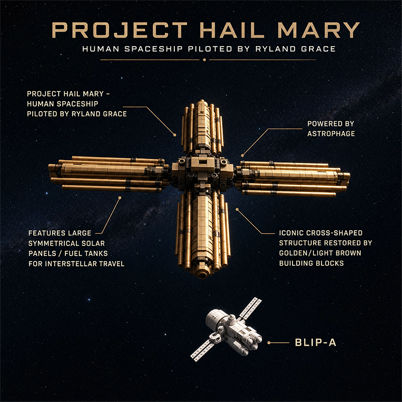Project Hail Mary & Blip-A Building Set | 100% LEGO Compatible | Dual Spaceship Model with Display Stands