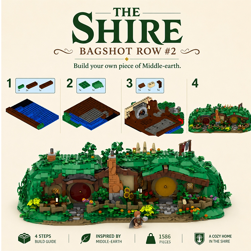 Bagshot Row #2 The Shire Hobbit Hole Building Blocks - Compatible with LEGO 10354 Lord of the Rings, 1586PCS Middle Earth Collectible Toy Set
