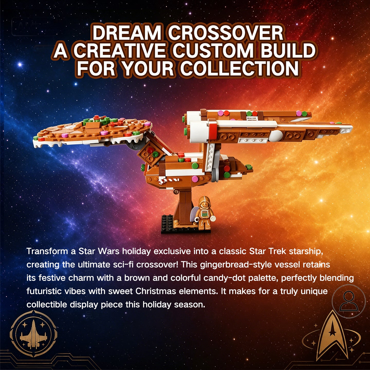 USS Gingerprise Gingerbread Starship MOC Building Kit | 100% Compatible with Lego | 458 PCS Star Trek x Star Wars Crossover Building Set