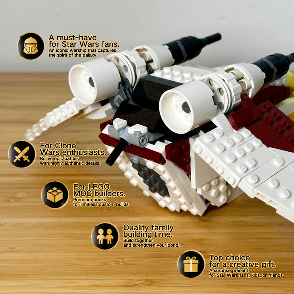 LEGO Compatible Star Wars Republic Gunship MOC Building Set, Movie-Accurate Clone Wars Gunship with Movable Wings & Opening Cargo Door, Collectible Star Wars Building Blocks Toy for Adults Kids 8+