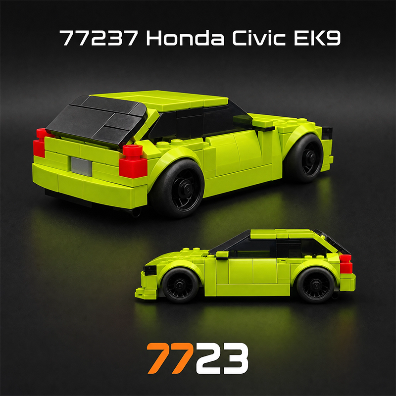 77237 Honda Civic EK9 Type R Building Block Set, Custom Fluorescent Green Street Modified Style, 273 Pieces, Compatible with Lego Bricks, Collectible JDM Car Model for Adults and Teens