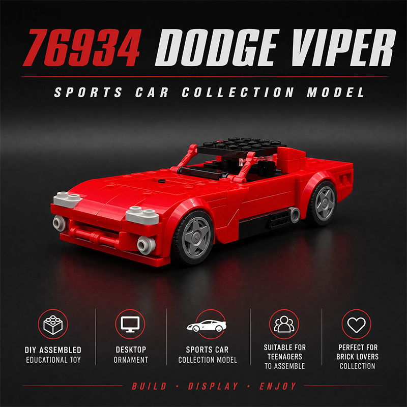 Compatible with LEGO Dodge Viper 76934 Convertible Sports Car Building Blocks Toy