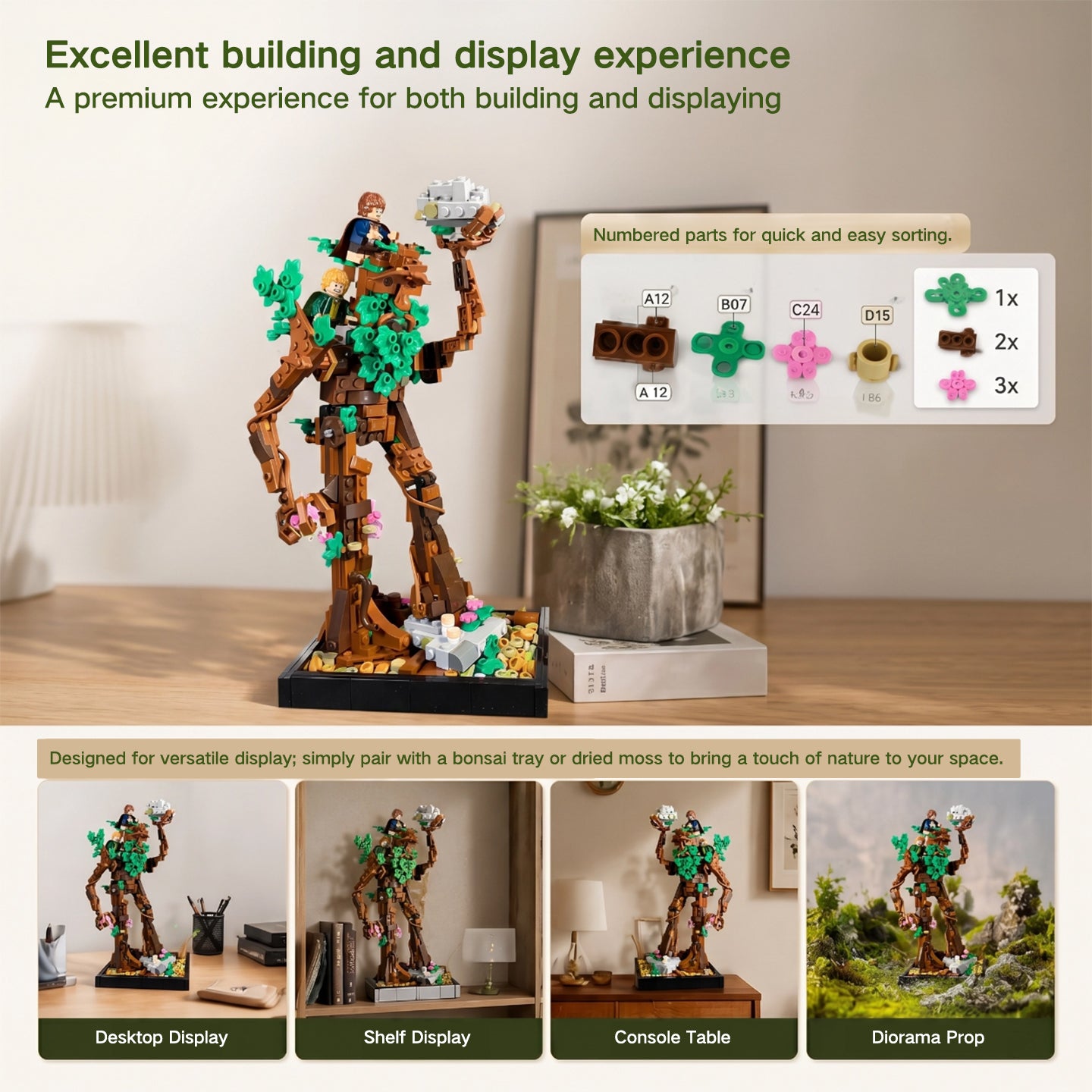 Lord of the Rings Treebeard Ent Building Blocks - MOC Fangorn Forest Tree Figure Toy for Adults & Kids