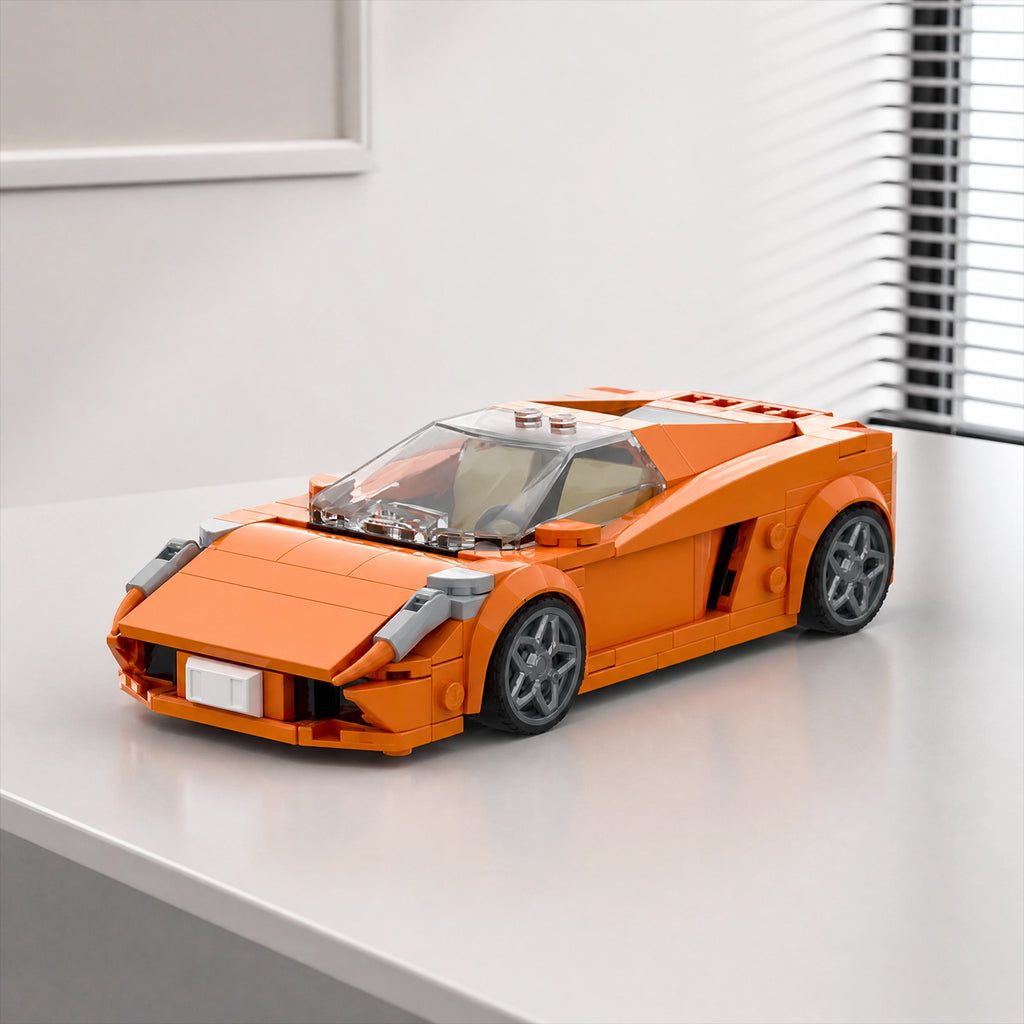 Orange Lamborghini Gallardo Building Blocks Car, Lego-Compatible Sports Car Model Kit with Interior Details