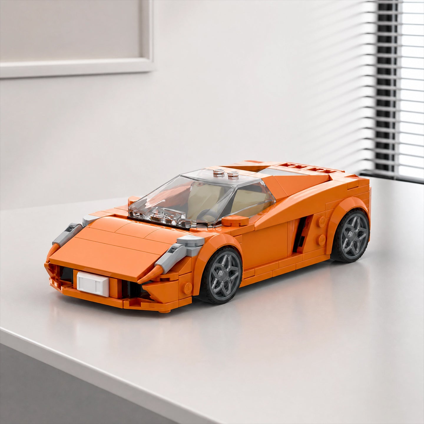 Orange Lamborghini Gallardo Building Blocks Car, Lego-Compatible Sports Car Model Kit with Interior Details
