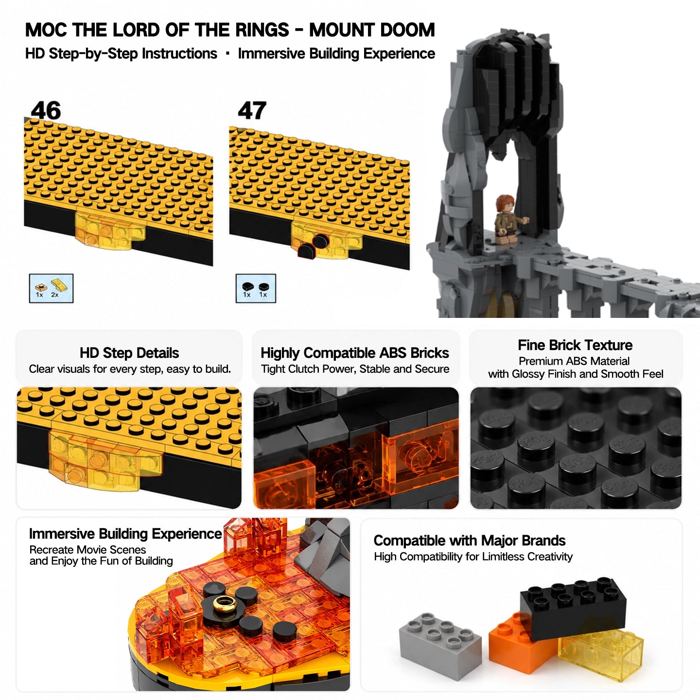 Lord of the Rings Mount Doom Building Blocks Set, Compatible with Lego, 1864pcs LOTR Scene Model for Adults & Fans