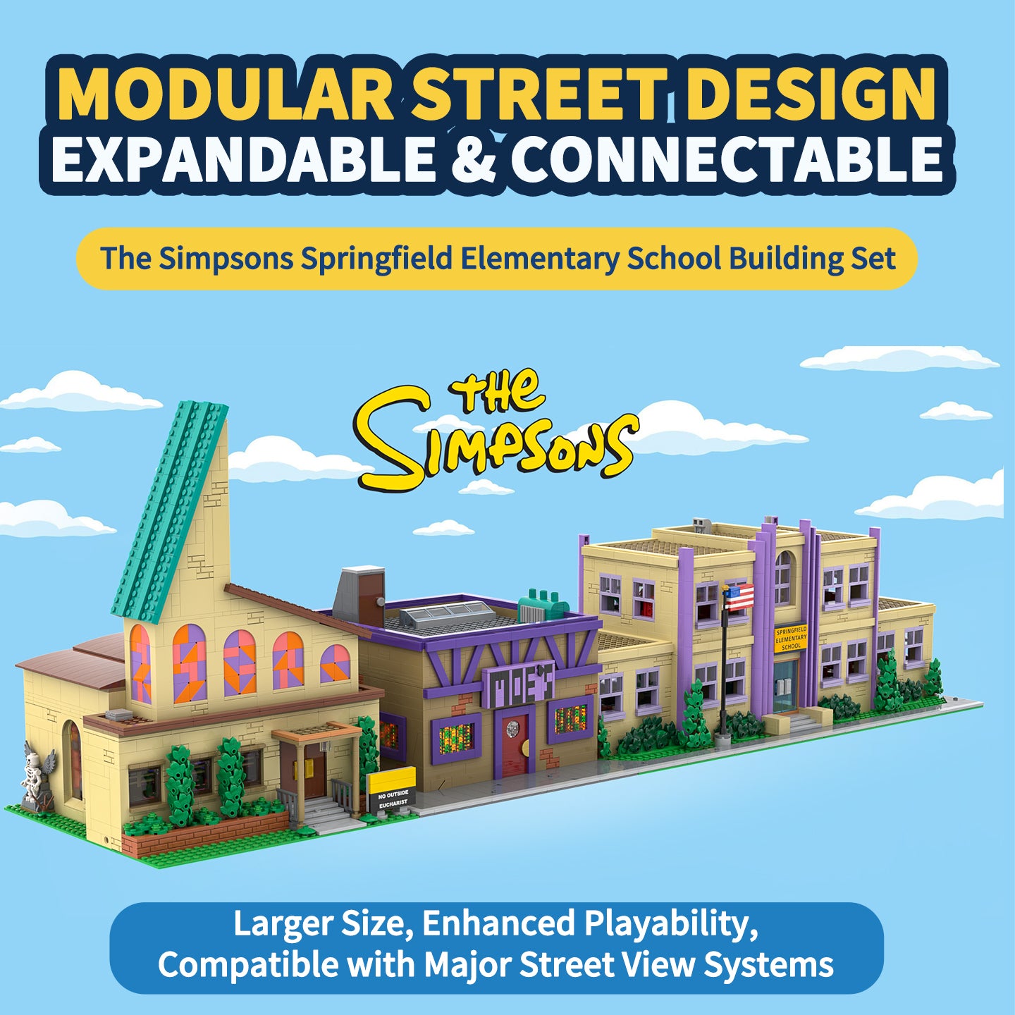 The Simpsons Springfield Elementary School Building Blocks Set, Modular Collectible Model Toy