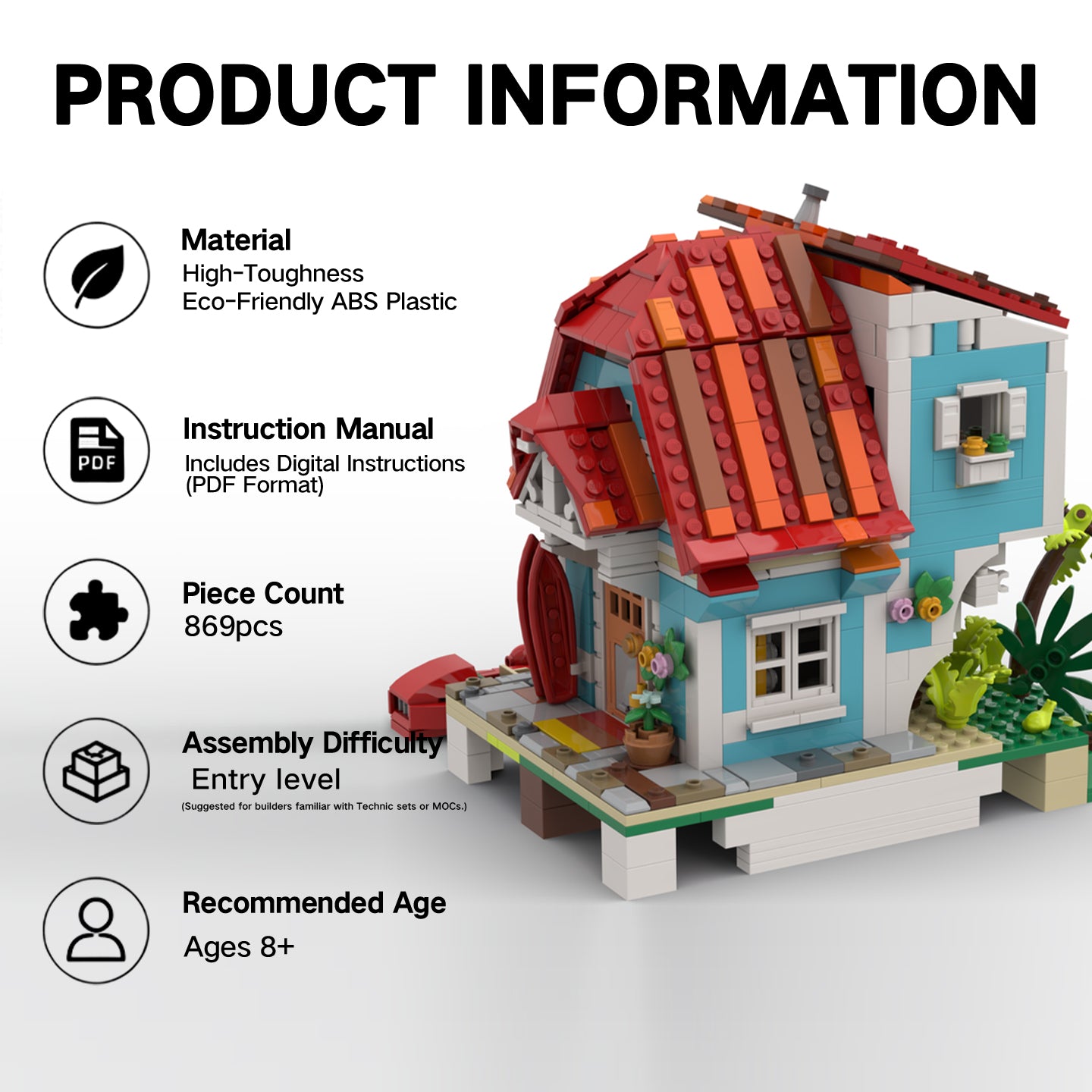 Lilo's Holiday House Building Kit | Riviera Extension MOC | 100% Lego Compatible Beach House Set