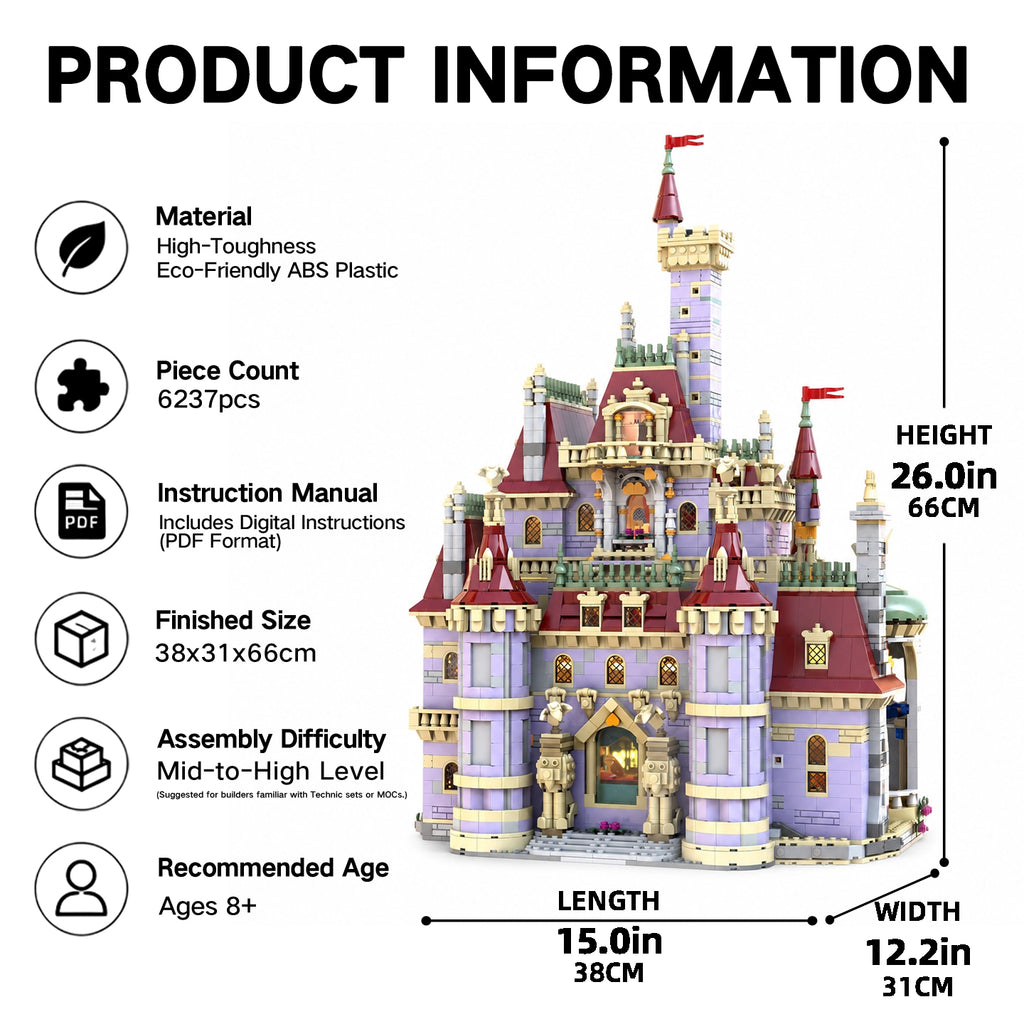 MOC Beauty and the Beast Castle Building Set | 6237 PCS Fully Enclosed Model | 100% Compatible with LEGO Bricks | Collectible Display Kit for Adults & Kids 8+