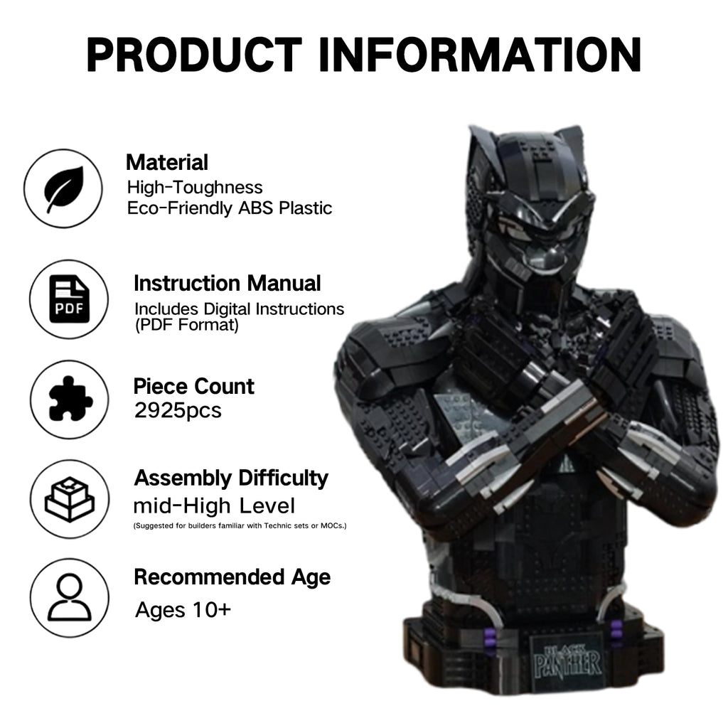 Lego-Compatible Black Panther Bust Building Set | 2925PCS MOC Alternate Build Collectible Model