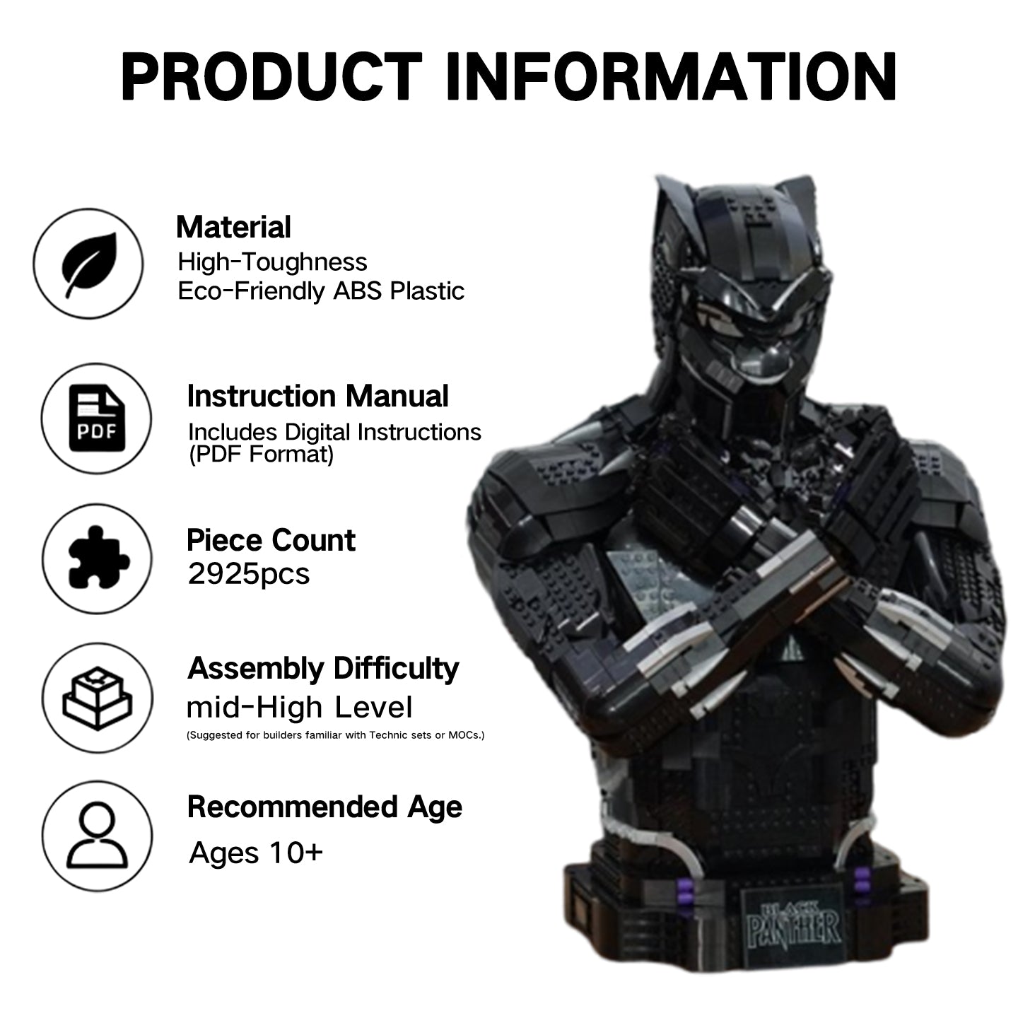 Lego-Compatible Black Panther Bust Building Set | 2925PCS MOC Alternate Build Collectible Model