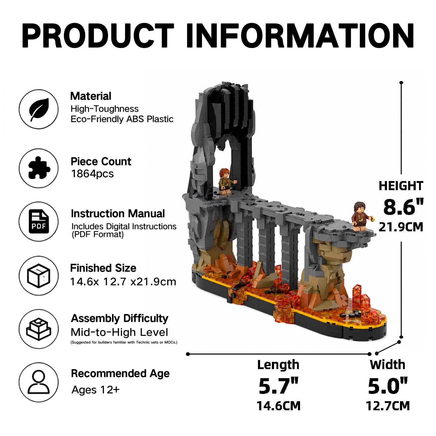 Lord of the Rings Mount Doom Building Blocks Set, Compatible with Lego, 1864pcs LOTR Scene Model for Adults & Fans