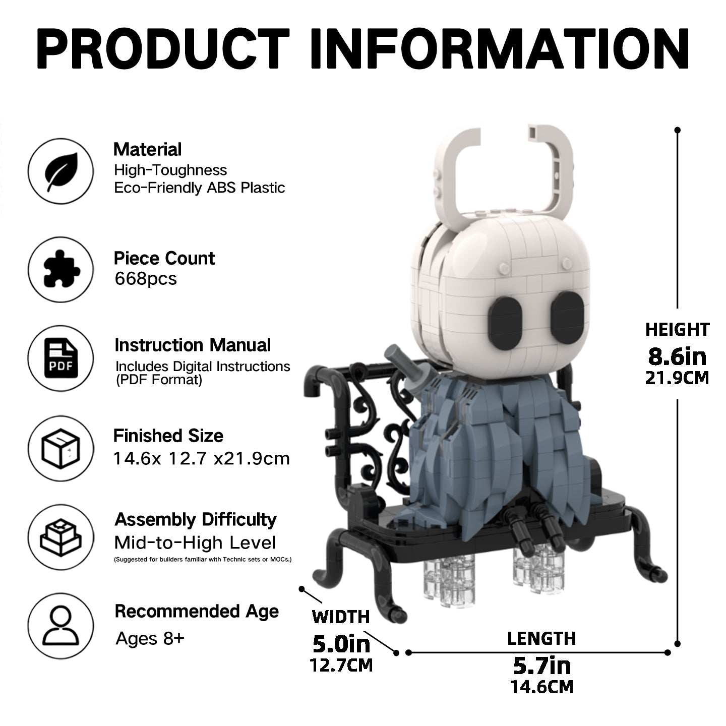 Hollow Knight The Knight MOC Building Blocks Set, 668PCS Compatible with Lego, Collectible Game Figure with Bench, Gift for Gamers & Builders Ages 8+