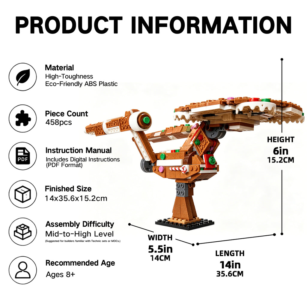 USS Gingerprise Gingerbread Starship MOC Building Kit | 100% Compatible with Lego | 458 PCS Star Trek x Star Wars Crossover Building Set
