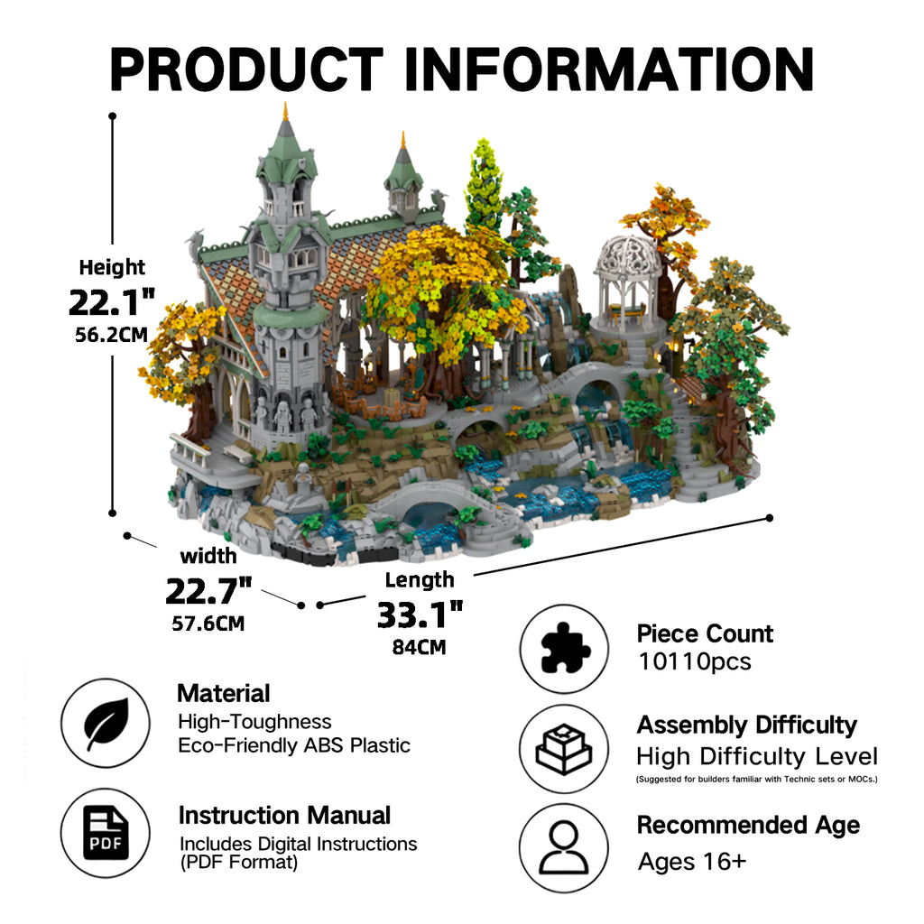 Rivendell MOC Building Set 10110 Pieces - Lord of the Rings Elven City Architecture Model, 100% Compatible with Lego Bricks, Adult Collectible Display Kit for LOTR Fans Ages 16+