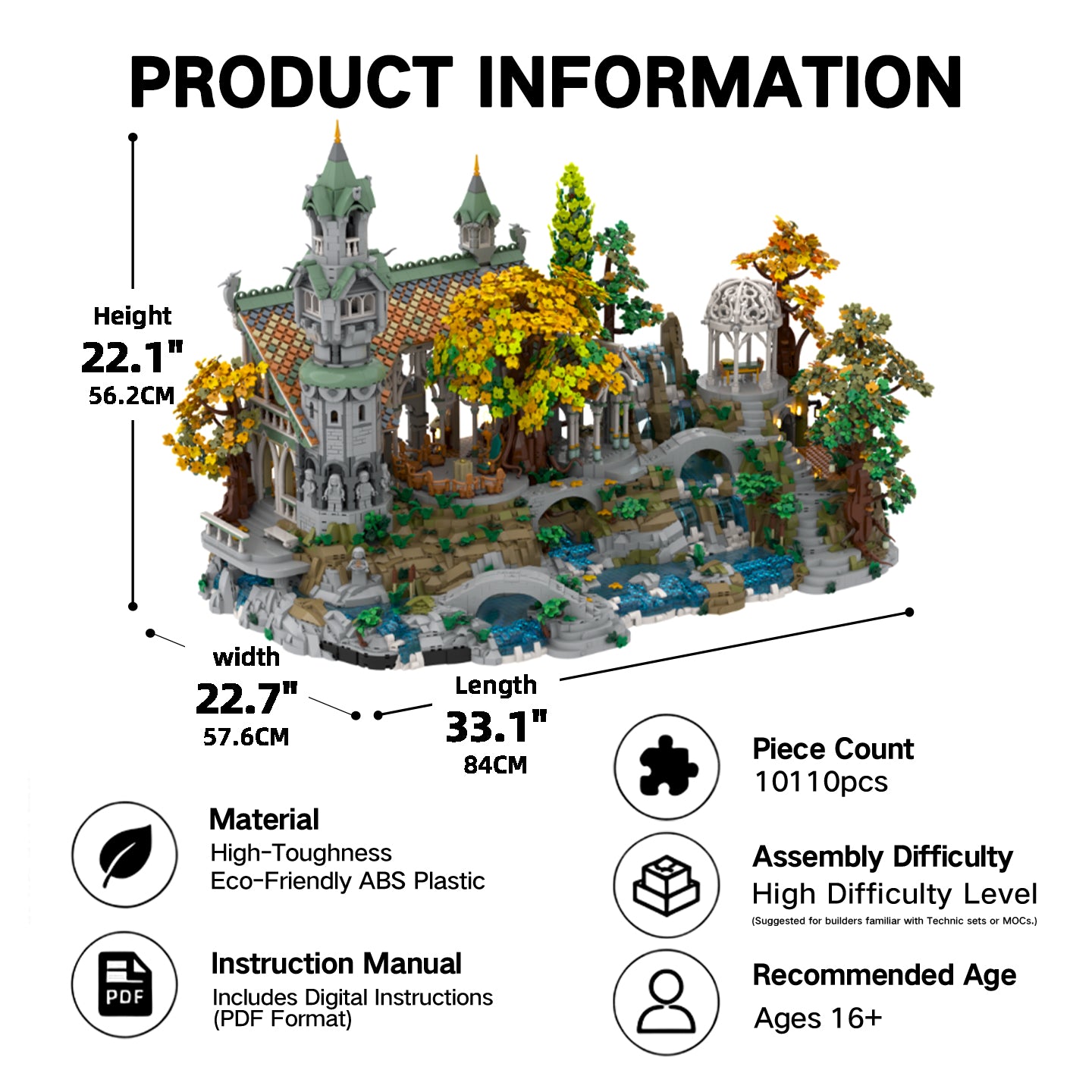 Rivendell MOC Building Set 10110 Pieces - Lord of the Rings Elven City Architecture Model, 100% Compatible with Lego Bricks, Adult Collectible Display Kit for LOTR Fans Ages 16+