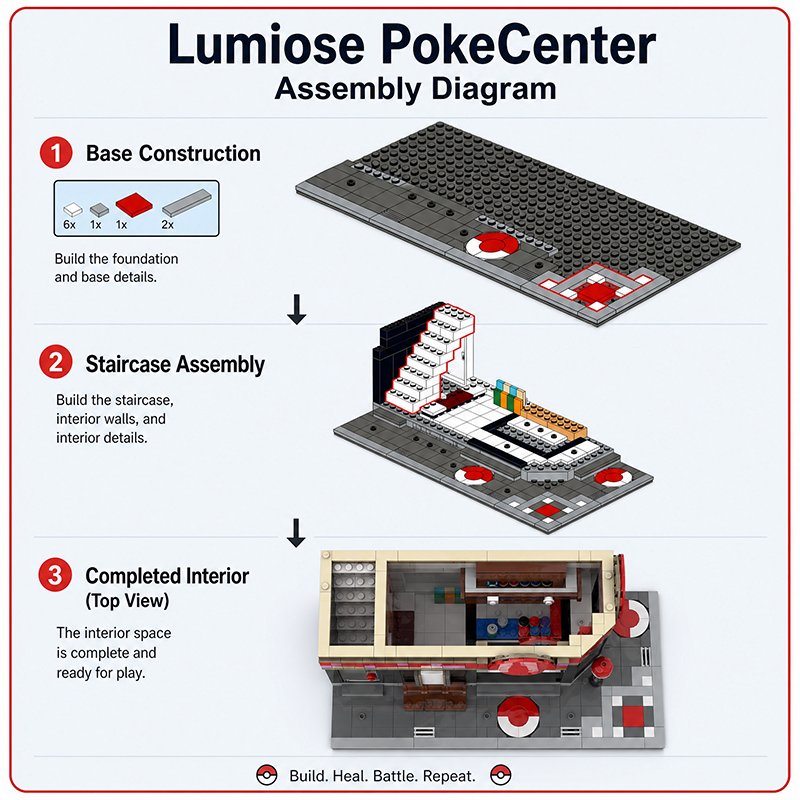 Lumiose PokeCenter Modular Building Set | 3986PCS Pokemon Street View Bricks | Compatible with LEGO