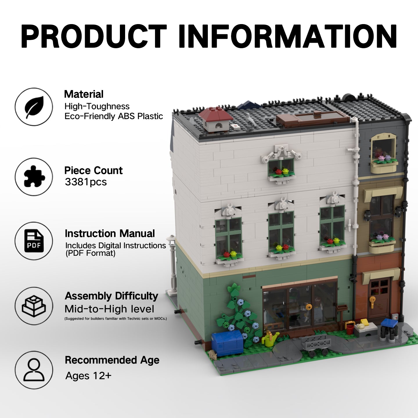 Large Modular Townhouse Building Kit - Fully Compatible with LEGO Creator Expert Series Collectible Display Model