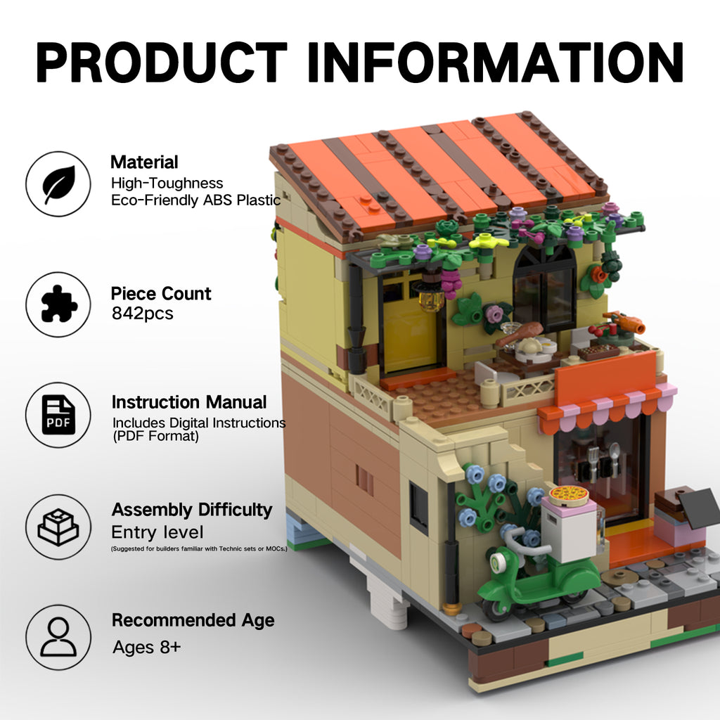 Lego Compatible Riviera Restaurant Expansion Building Set - 842 PCS Joie Mediterranean Street View Bricks Kit, DIY Collectible Toy for Kids & Adults Ages 8+